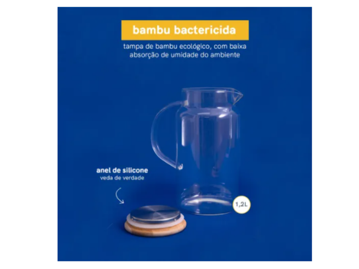 Ver imagem 5 de JARRA DE VIDRO BOROSSILICATO C/ TAMPA DE BAMBU E INOX 1,2L