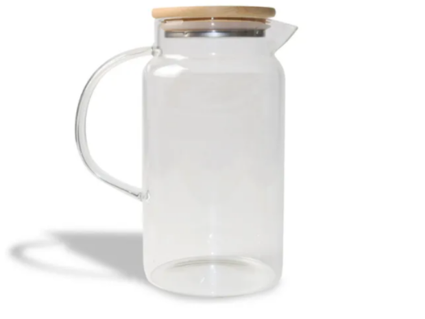 Ver imagem 1 de JARRA DE VIDRO BOROSSILICATO C/ TAMPA DE BAMBU E INOX 1,2L