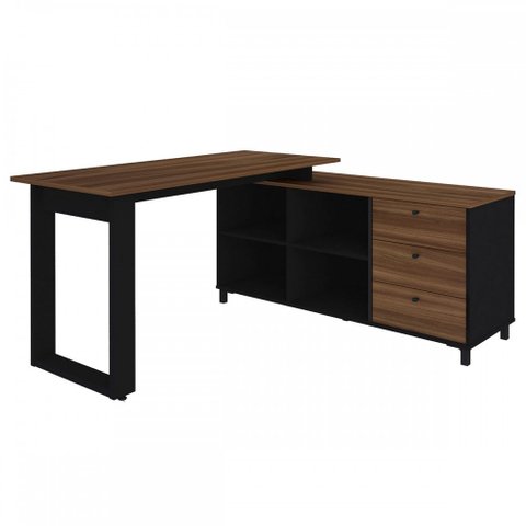 Mesa para Escritório Next 3 Gavetas 2 Prateleiras Ipê/preto - Artany Móveis