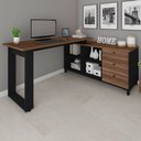 Ver imagem 3 de Mesa para Escritório Next 3 Gavetas 2 Prateleiras Ipê/preto - Artany Móveis