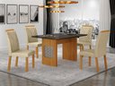 Ver imagem 1 de Conjunto Sala de Jantar Lara 1,20m Tampo Vidro Chumbo com 4 Cadeiras Clara Plus Cinamomo/Joli Palha