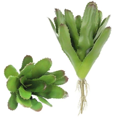 Kit 2 Peças Bromélia Planta Artificial Verde 20 Folhas 28cm