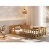 Cama Montessoria Solteiro Nemargi Madeira Maciça com Grade Nogueira - 1