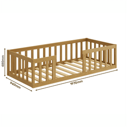 Cama Montessoria Solteiro Nemargi Madeira Maciça com Grade Nogueira - 2