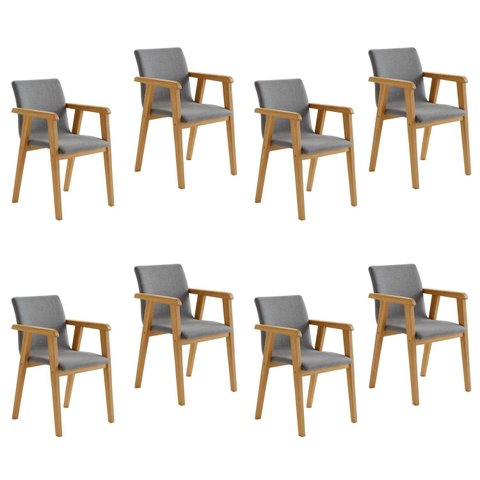 Kit 8 Cadeiras com Braço para Sala de Jantar com Pés Madeira Maciça Flora