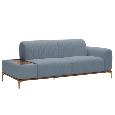 Sofá Molino 3 Lugares 180cm C/mesa Auxiliar Direito Pés Ouro.f Bouclé Azul Claro - Nexta Casa