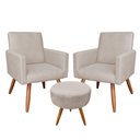 Ver imagem 1 de Kit 2 Poltronas E Puff Redonda e Bege