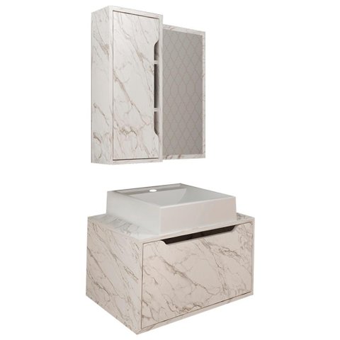 Conjunto 3 Peças para Banheiro Bn3630x46x48 Marmore Branco Tecno Mobili Marmore Branco