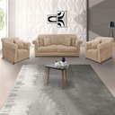 Ver imagem 2 de Kit 2 Poltronas e Sofá Living 2 Lugares 1,80m Vênus Suede Bege Pés Castanho - Pallazio