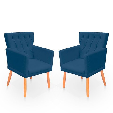 Kit Poltrona Capitonê Clássica Confortável para Sala e Quarto Ana Suede