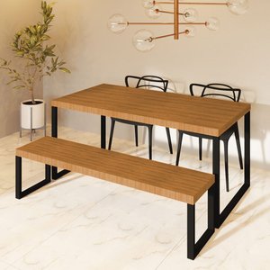 Mesa Industrial Bernardo Madeira Maciça 1,30m com Ferro Preto