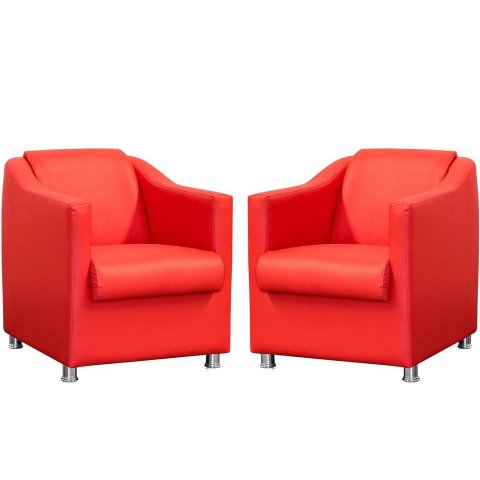 Kit 2 Poltronas Decorativa Biane Couro Vermelho Pés Cromado Mz Decor