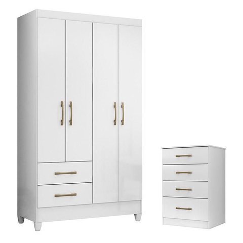 Guarda Roupa Solteiro Chile e Cômoda Ms913 Branco Brilho – Moval