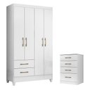 Ver imagem 1 de Guarda Roupa Solteiro Chile e Cômoda Ms913 Branco Brilho – Moval