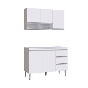 Balcão de pia 1,20 com Tampo + Aéreo Athena Branco - Megasul