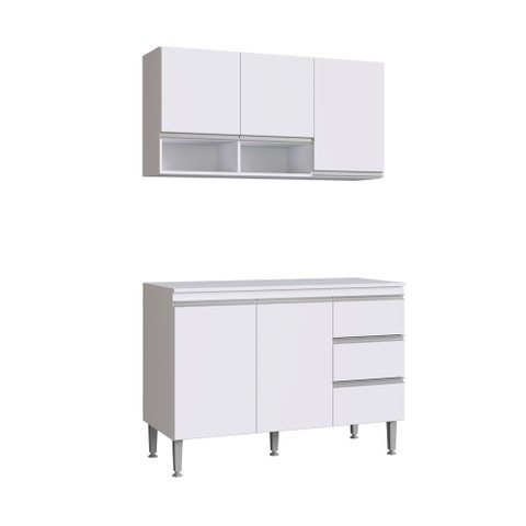 Balcão de Pia 1,20 com Tampo + Aéreo Athena Branco - Megasul