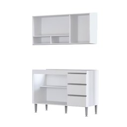 Balcão de pia 1,20 com Tampo + Aéreo Athena Branco - Megasul - 4