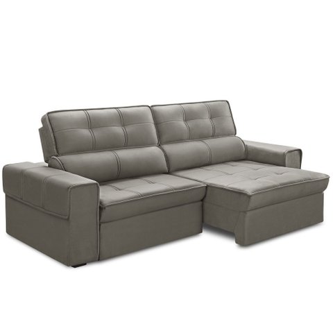 Sofá Retrátil Reclinável para Sala 3 Lugares 250cm Samir F04 Veludo Marrom Claro - Lyam Decor