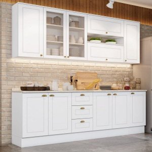 Cozinha Compacta 7 Peças com Aéreo de Vidro Emily 