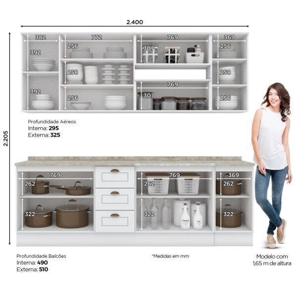 Cozinha Compacta 7 Peças com Aéreo de Vidro Emily  - 4