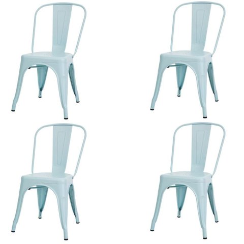 Kit 4 Cadeiras Tolix Iron Titan Anm6671f Anima Office Ferro Pintura Epóxi Azul Claro Fosco