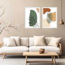 Ver imagem 2 de Kit 2 Quadros Estilo Boho Folhas Verdes 24x18cm - com Vidro:madeira Branca