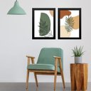Ver imagem 1 de Kit 2 Quadros Estilo Boho Folhas Verdes 24x18cm - com Vidro:madeira Branca
