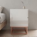 Ver imagem 3 de Mesa Cabeceira Eros 60cm 2 Gavetas MDF Branco Estilo Industrial Pés de Ferro Cobre