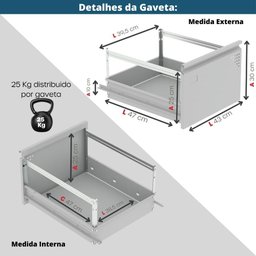 Armário de Arquivo Oficio 4 Gavetas Pandin 47 Cm (larg) Aço Branco C/ Frente Gaveta Cinza C/ Chave - 4