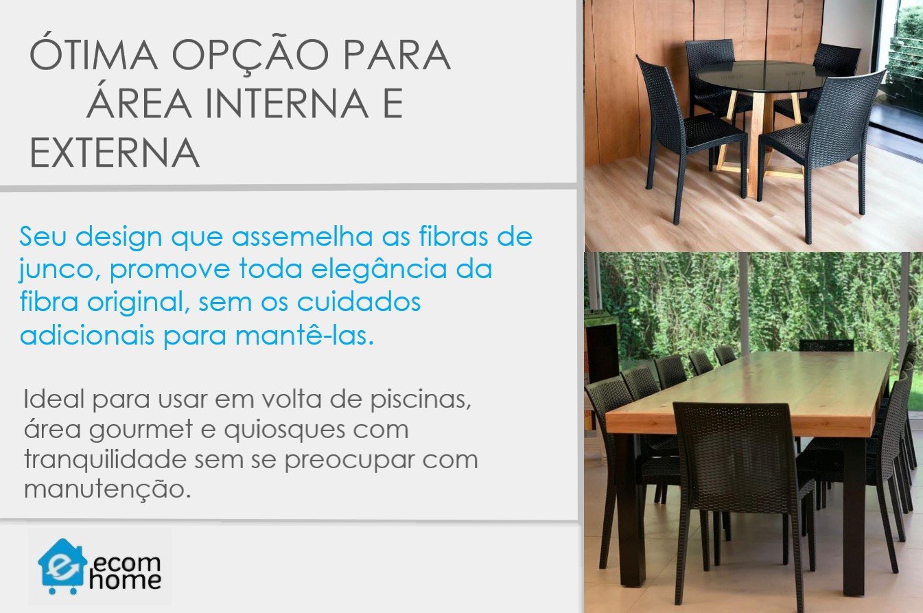 Kit 8 Cadeiras Rattan Preta em Pp para Restaurantes Sala de Jantar Cozinha Área Externa Ecomhome - 8