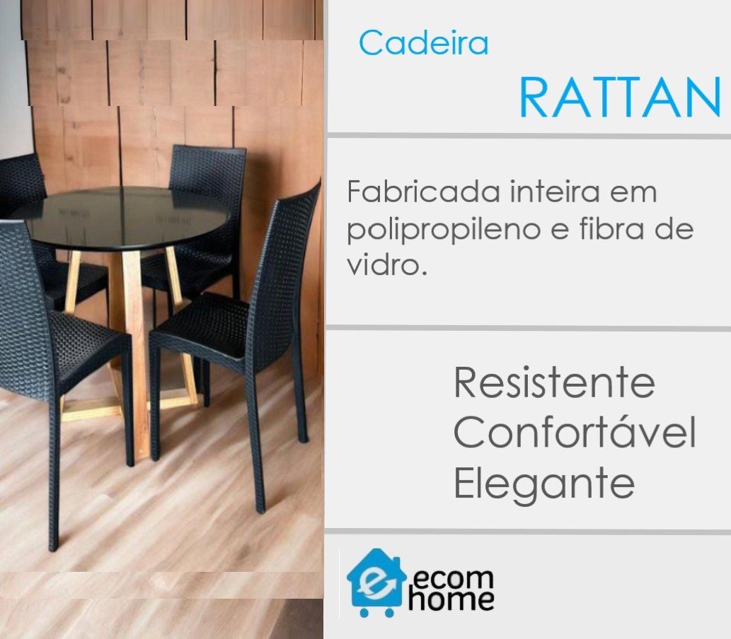 Kit 8 Cadeiras Rattan Preta em Pp para Restaurantes Sala de Jantar Cozinha Área Externa Ecomhome - 7