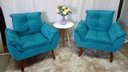 Ver imagem 2 de Kit 02 Poltrona Decorativa Opala Suede Azul Tiffany - Pandora Decor