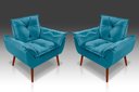 Ver imagem 1 de Kit 02 Poltrona Decorativa Opala Suede Azul Tiffany - Pandora Decor