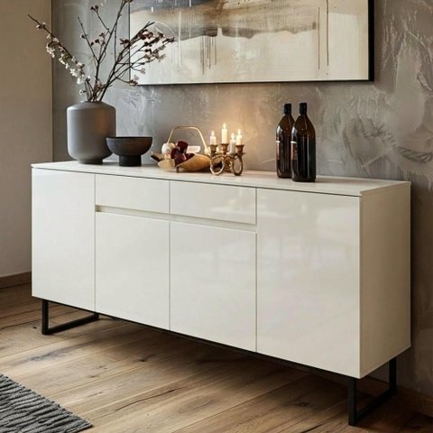 Buffet Aparador Industrial Lume 183 cm 4 Portas e 2 Gavetas - Off White