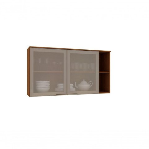 Armário Aéreo Porto 120cm 2 Portas MDP Porta de Correr Amadeirado Luciane Móveis
