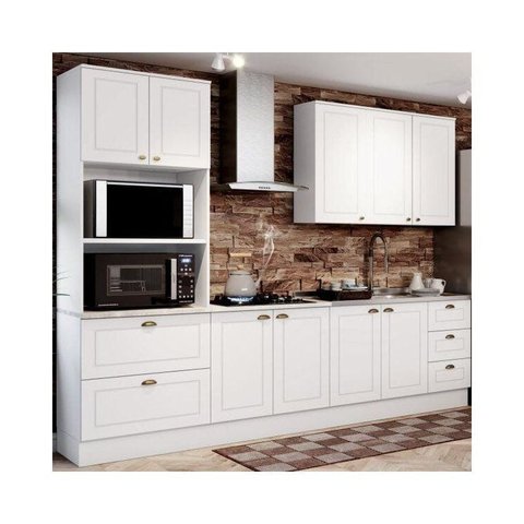 Cozinha Completa Modulada 4 Peças com Aéreo Emily Branco/HP/Calcare