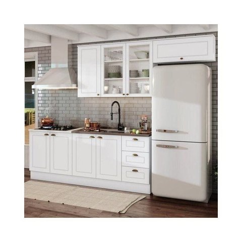 Cozinha Compacta Modulada 4 Peças com Aéreo para Geladeira Emily Branco