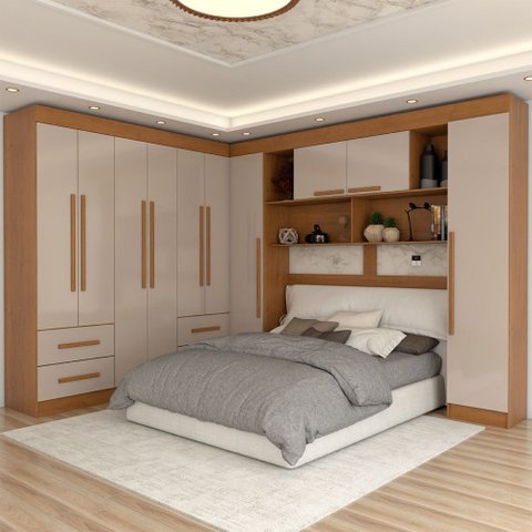 Guarda-roupa Casal Modulado Madrid 10 Portas 4 Gavetas Cinamomo/off White - Panorama Móveis