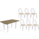 Ver imagem 1 de Conjunto: Mesa Sala Jantar Elba C/ Tampo de Madeira 160cm e 6 Cadeiras Noruega Cromada/nogueira -