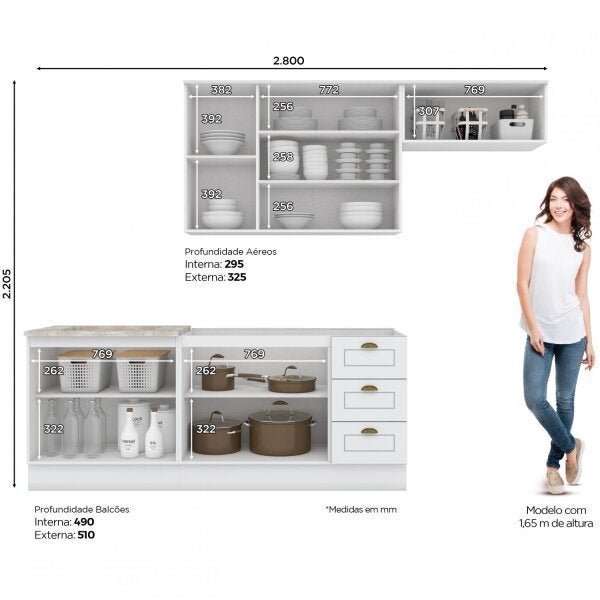 Cozinha Compacta 4 Peças com Balcão para Pia e Aéreo Emily Henn - 4