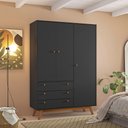 Ver imagem 2 de Conjunto de Quarto Guarda Roupa Casal Retrô + Sapateira Retrô + Mesa Cabeceira Retrô - Versalhes Pre