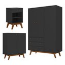 Ver imagem 1 de Conjunto de Quarto Guarda Roupa Casal Retrô + Sapateira Retrô + Mesa Cabeceira Retrô - Versalhes Pre