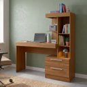 Ver imagem 1 de Escrivaninha Mesa de Escritório com Estante e 2 Gavetas 136 x 131cm Freijó Trend Office
