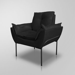 Poltrona Recepção Moderna de Luxo 12 Cores - Base de Ferro Preto - Preto