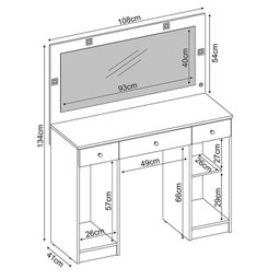 Penteadeira Camarim com Espelho, 3 Gavetas e 2 Portas Atlas Nogal Touch - Pr Móveis - 4
