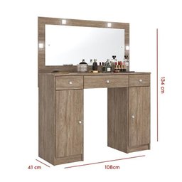 Penteadeira Camarim com Espelho, 3 Gavetas e 2 Portas Atlas Nogal Touch - Pr Móveis - 3