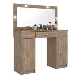 Penteadeira Camarim com Espelho, 3 Gavetas e 2 Portas Atlas Nogal Touch - Pr Móveis - 1