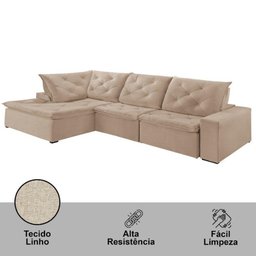 Sofá Hércules Linho 2 Módulos 100cm Chaise Meu Sofá Online A226 Linho Bege - 2