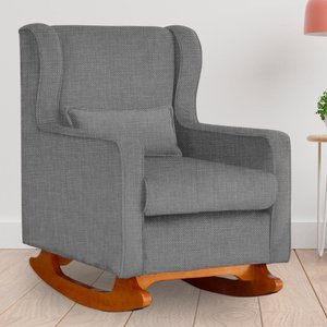 Poltrona Amamentação Balanço Aurora Linho Cinza - Lm Decor