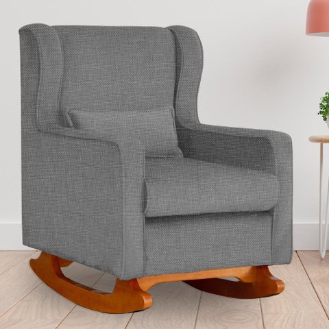 Poltrona Amamentação Balanço Aurora Linho Cinza - Lm Decor